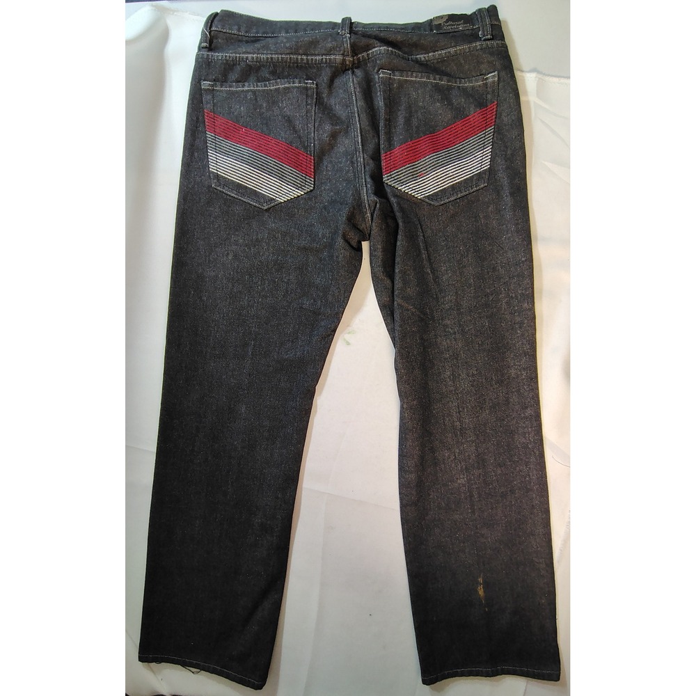 Cultural Revolution Dark Wash Embroidered Pocket Straght Leg Y2K Grunge Jeans 38